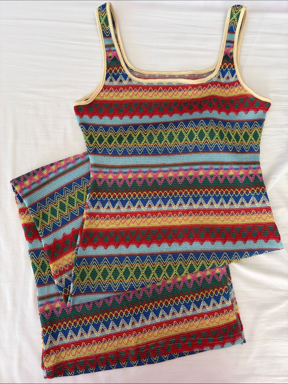 Multicolor Striped Knit Tank Dress Swim Cover-up, size medium Large